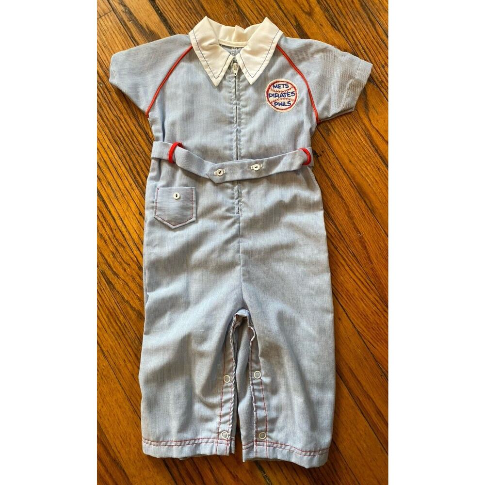 Vintage Alexis Baseball Overalls Pants Infant Boys Large 6-9M 18-25lb Blue White